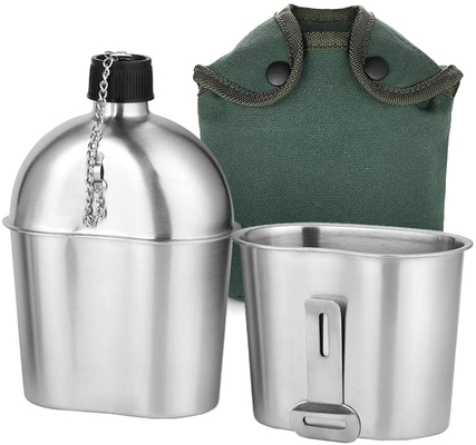 2pcs Military Canteen Kit 1000ml 600ml Aluminum Canteen Cup Set